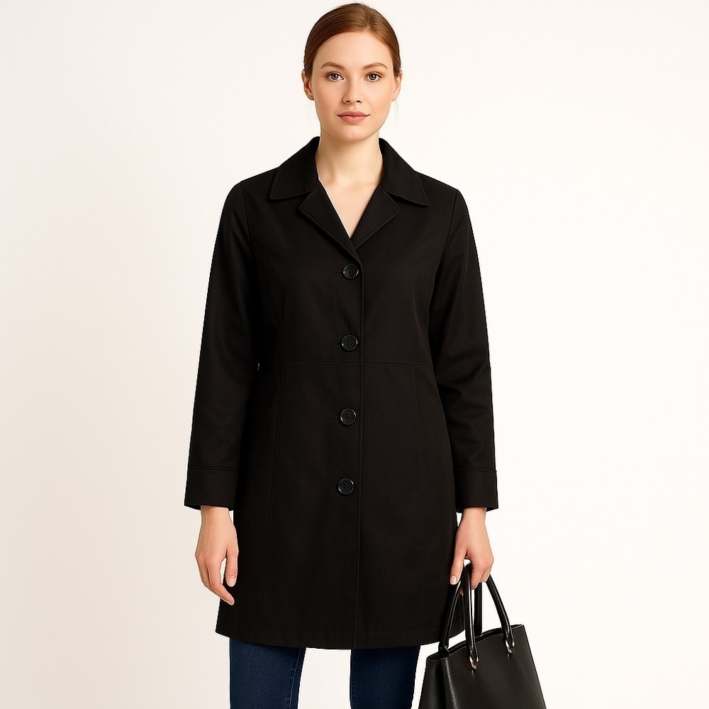 Relativity Black Button Front Trench Coat Size Large